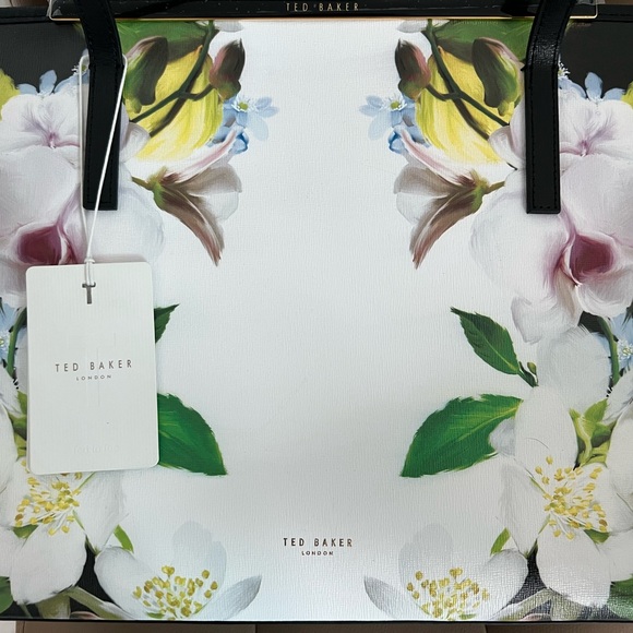 NWT Ted Baker London Leather Shopper Shoulder Tote Bag w/ Clutch Black Floral - Picture 9 of 9